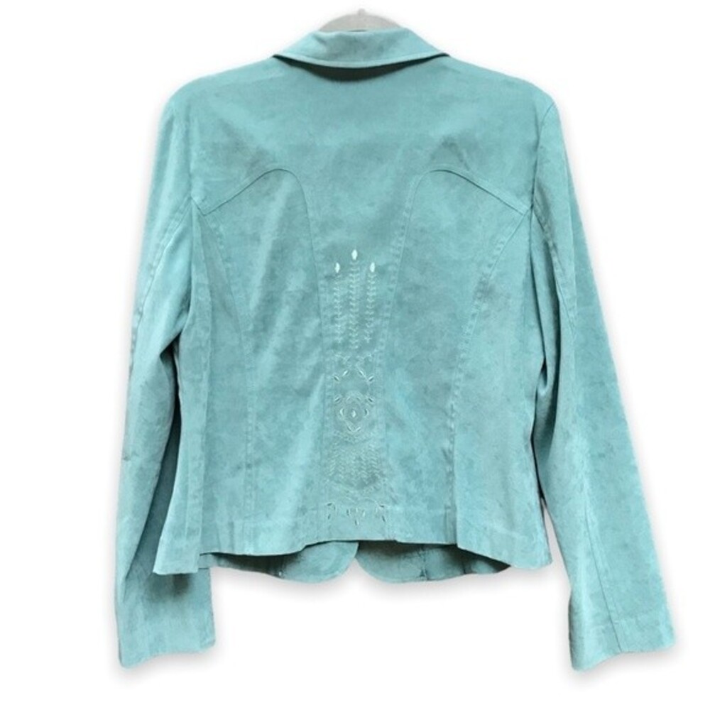 Cato Embroidered Back Faux Suede Blazer Sage Celadon Green Womens Size 14
